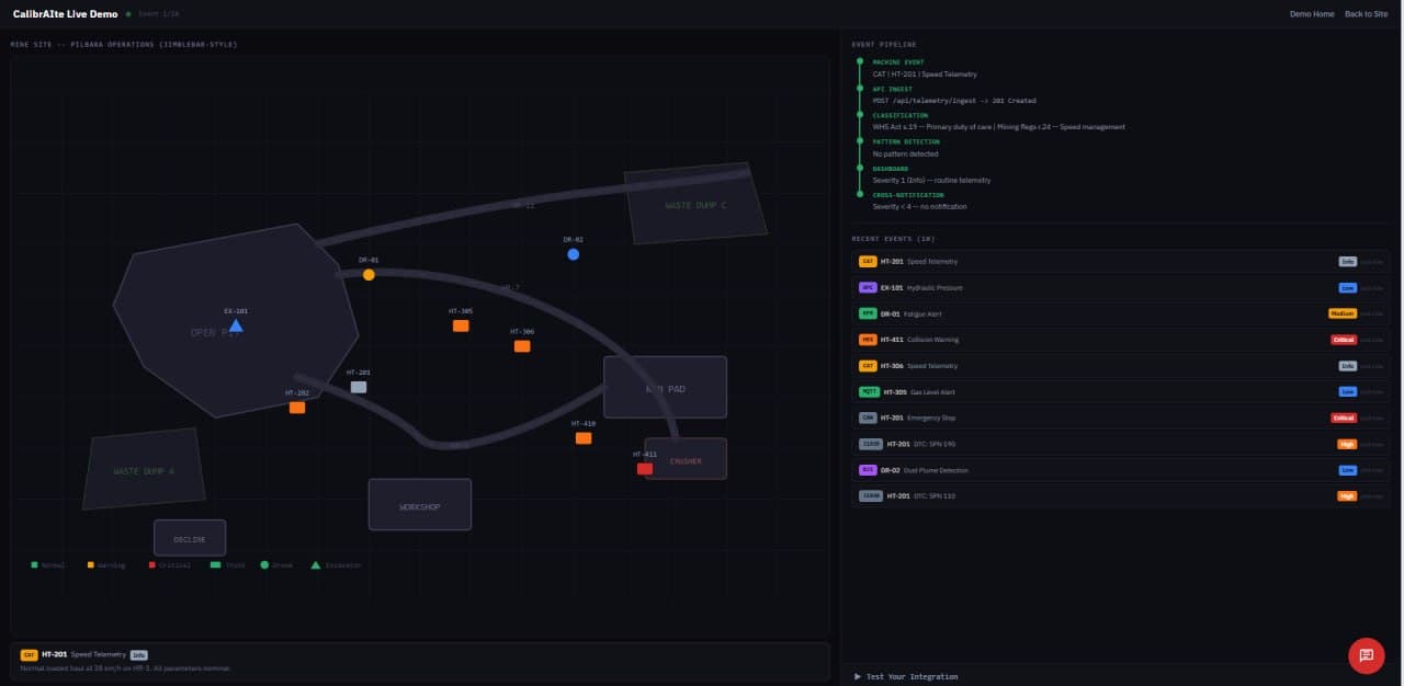 CalibrAIte Live Demo -- real-time fleet telemetry and classification