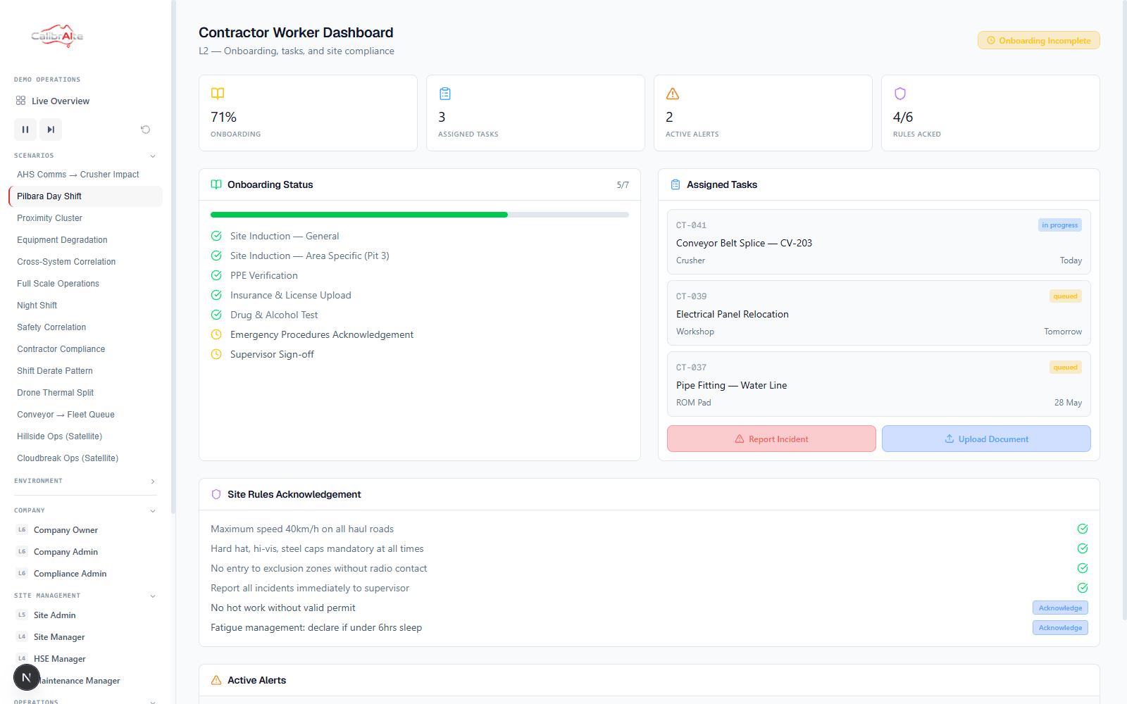 Contractor dashboard