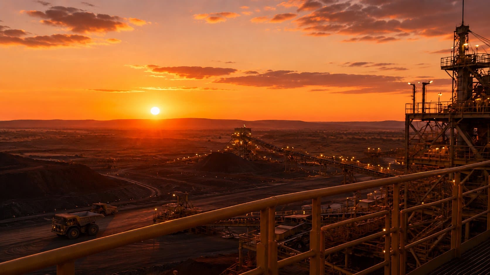 Mine processing plant at sunset